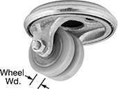 Image of Product. Dual-Wheel with Round Mounting Plate. Front orientation. Contains Annotated. Mounting Plate Style 3 . Low-Profile Casters with Polyurethane Wheels.