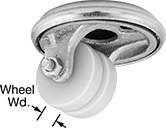 Image of Product. Front orientation. Contains Annotated. Casters. Low-Profile Casters with Nylon Wheels.