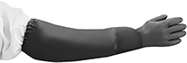 Image of ProductInUse. Front orientation. Gloves. PVC Chemical-Resistant Gloves, Gloves with Sleeve.