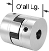Image of Product. Components of a Coupling Shown Assembled. Front orientation. Contains Annotated. Flexible Shaft Couplings. Set Screw Vibration-Damping Precision Flexible Shaft Couplings.