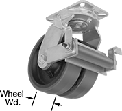 Image of Product. Dual-Wheel Swivel with Brake. Front orientation. Contains Annotated. 2 Wheels. Extra-High-Capacity Stronghart Casters with Polyurethane Wheels, Swivel with Brake.
