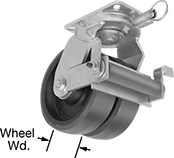 Image of Product. Dual-Wheel Swivel with Brake and Swivel Lock. Front orientation. Contains Annotated. 2 Wheels. Extra-High-Capacity Stronghart Casters with Polyurethane Wheels, Swivel with Brake and Swivel Lock.