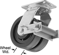 Image of Product. Dual-Wheel Swivel with Brake. Front orientation. Contains Annotated. 2 Wheels. Extra-High-Capacity Stronghart Casters with Phenolic Wheels, Swivel with Brake.