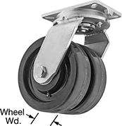 Image of Product. Dual-Wheel Swivel. Front orientation. Contains Annotated. 2 Wheels. Extra-High-Capacity Stronghart Casters with Phenolic Wheels, Swivel.