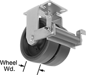 Image of Product. Dual-Wheel Rigid with Brake. Front orientation. Contains Annotated. 2 Wheels. Extra-High-Capacity Stronghart Casters with Polyurethane Wheels, Rigid with Brake.