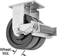 Image of Product. Dual-Wheel Rigid with Brake. Front orientation. Contains Annotated. 2 Wheels. Extra-High-Capacity Stronghart Casters with Phenolic Wheels, Rigid with Brake.