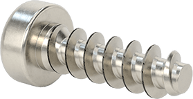 Image of Product. Back orientation. Phillips Rounded Head Thread-Forming Screws, for Plastic, 18-8 Stainless Steel, M2.5 Screw Size, 8 mm Long.