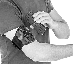 Image of ProductInUse. Shown on Bicep. Front orientation. Phone Armbands.
