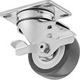 Image of Product. Front orientation. Casters. Creston Casters with Polyurethane Wheels, Swivel with Left-Side Brake.
