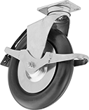 Image of Product. Rounded Tread Swivel with Wraparound Brake. Front orientation. Round Tread. Creston Casters with Rubber Wheels, Swivel with Wraparound Brake, Wheel Brake.