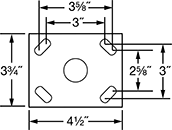 Image of Specification. Top orientation. Contains Annotated. Mounting Plate Style 3 . Creston Casters with Polyurethane Wheels.