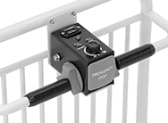 Image of Specification. Front orientation. ZoomedIn view. Emergency Stop. Motor-Driven Battery-Powered Lift Tables.