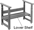 Image of ProductInUse. Front orientation. Contains Annotated. Workbench Shelves. Heavy Duty Adjustable-Height Workbench Legs.