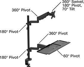 Image of Product. Style B. Front orientation. Contains Annotated. Monitor Mounts. Benchtop Monitor and Keyboard Mounts, Full Motion, Clamp-On/Through-Hole Base, Style B.