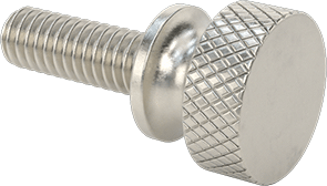 Image of Product. Front orientation. Stainless Steel Flared-Collar Knurled-Head Thumb Screw, 8-32 Thread Size, 1/2" Long.