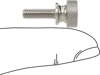 Image of Product. Side1 orientation. Contains SizingReference. Stainless Steel Flared-Collar Knurled-Head Thumb Screw, 8-32 Thread Size, 1/2" Long.
