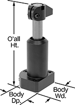 Image of Attribute. Clamping Arm Shown in Open Position (Sold Separately). Front orientation. Contains Annotated. Hydraulic Hold-Down Fixture Clamps.
