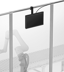 Image of Product. Mounted on Machine Guard. Front orientation. Monitor Mounts. Partition Monitor Mounts.