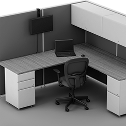 Image of ProductInUse. Mounted on Cubicle Wall. Front orientation. Monitor Mounts. Partition Monitor Mounts.