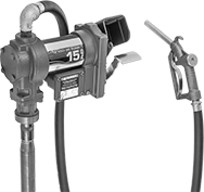 Image of Product. Front orientation. Drum Pumps. Battery-Operated Drum Pumps with Nozzle for Fuel.
