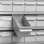 Image of Product. Front orientation. Bins. Drawer-Style Steel Bins.