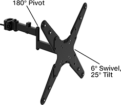 Image of Product. Style D. Front orientation. Contains Annotated. Monitor Mounts. Pipe and Bar Monitor Mounts, Extendable, Clamp-On Base, Style D.