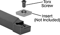 Image of System. Front orientation. Exploded, ZoomedIn view. Contains Annotated. Lathe Tool Insert Holders. Precision Lathe Tool Insert Holders for Machining Small Parts, SDLC Insert Holder.