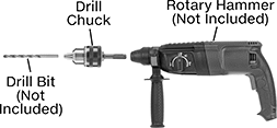 Image of ProductInUse. Side1 orientation. Exploded view. Contains Annotated. Drill Chucks. Drill Chucks for SDS Plus Rotary Hammers.