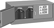 Image of ProductInUse. 2 Doors. Front orientation. Cabinets. Tabletop Safety Cabinets for Flammable Acids and Corrosives, Painted Steel—Blue, With 2 Hinged Doors—Assembled.