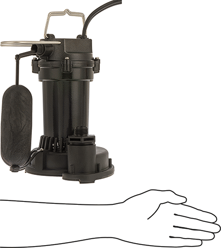 Image of Product. Side1 orientation. Contains SizingReference. Sump Pump for Water, Float-Switch Activated, 1/4 hp, Plug with 10 Feet Cord.
