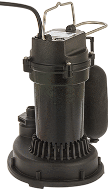 Image of Product. Back orientation. Sump Pump for Water, Float-Switch Activated, 1/4 hp, Plug with 10 Feet Cord.