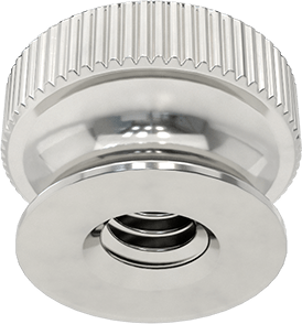 Image of Product. Bottom orientation. 316 Stainless Steel Flanged Knurled-Head Thumb Nut, Super-Corrosion-Resistant, 8-32 Thread Size.