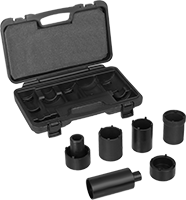 Image of Product. Front orientation. Sockets. Wheel Bearing Locknut Socket Sets, Sockets—Chrome-Plated Steel, Plastic Case.