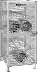 Image of ProductInUse. Front orientation. Cabinets. Steel Safety Cabinets for Gas Cylinders, Full-Height Storage with Horizontal Storage.