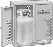 Image of ProductInUse. Front orientation. Cabinets. Steel Safety Cabinets for Gas Cylinders, Bench-Height Storage with Vertical Storage.