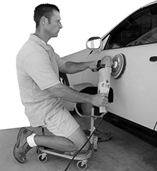 Image of ProductInUse. Style B Seat in Use. Front orientation. Creepers. Kneeling Creepers, Style B.