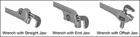 Image of Specification. Front orientation. Contains Annotated, Border. Pipe Wrench Jaws. Heel Pipe Wrench Jaws.