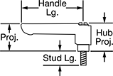 Image of Attribute. With Threaded Stud. Front orientation. Contains Annotated. Adjustable Handles. Low-Profile Adjustable Handles, Threaded Stud.