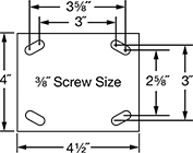 Image of Specification. Mounting Plate Style 1. Front orientation. Contains Annotated. Mounting Plate Style 1. High-Capacity Kingston Casters with Phenolic Wheels.