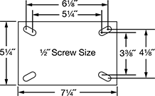 Image of Specification. Front orientation. Contains Annotated. Mounting Plate Style 2 . Sure-Fire Casters with Rubber Wheels.