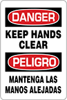 Image of Product. Front orientation. Signs. Machine and Equipment Operation Signs, Danger—Keep Hands Clear/Peligro—Mantenga Las Manos Alejadas (English/Spanish).