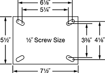 Image of Specification. Front orientation. Contains Annotated. For 1/2" Screws. Extra-High-Capacity Husky Casters with Polyurethane Wheels.