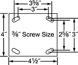 Image of Specification. Front orientation. Contains Annotated. Mounting Plate Style 2 . Bright-Finish Casters with Rubber Wheels.