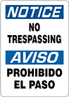 Image of Product. Front orientation. Signs. Restricted Area Signs, Notice—No Trespassing/Aviso—Prohibido El Paso (English/Spanish).