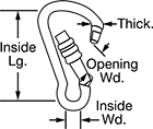 Image of Attribute. Front orientation. Contains Annotated. Screw-Locking-Latch Carabiners—Not for Lifting.