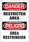 Image of Product. Front orientation. Signs. Restricted Area Signs, Danger—Restricted Area/Peligro—Area Restringida (English/Spanish).