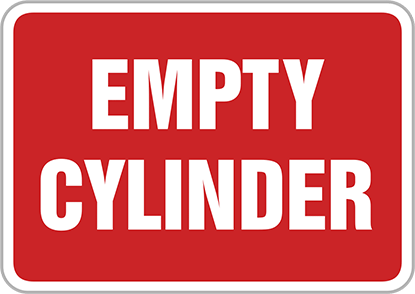 Image of Product. Front orientation. Liquid and Gas Storage Sign, Empty Cylinder Message, 7" High x 10" Wide.