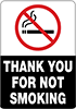 Image of Product. Front orientation. Signs. Smoking Control Signs, Thank You for Not Smoking with No Smoking Symbol (English).