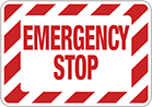 Image of Product. Front orientation. Signs. Machine and Equipment Operation Signs, Emergency Stop (English).
