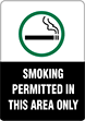 Image of Product. Front orientation. Signs. Smoking Control Signs, Smoking Permitted in This Area Only (English).